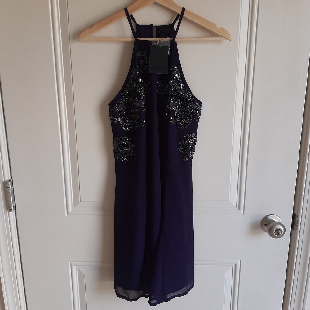 NWT NBD Purple Beaded Bria Mini Dress Size Small